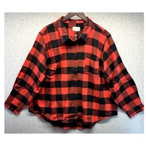 Universal Thread Womens Flannel Shirt Size 2X Red Plaid Long Sleeve NWT!